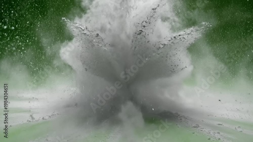 Powder explosion on green background for commercial backgrounds, digital design, and advertising