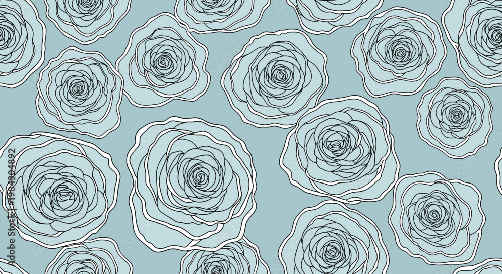 Fototapeta premium Elegant light blue rose floral seamless pattern for romantic vintage wallpaper design.