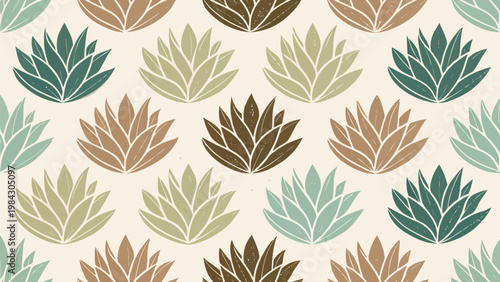 Vibrant agave plant shapes in soft colors and flat design on cream background decorative leaf pattern for design projects