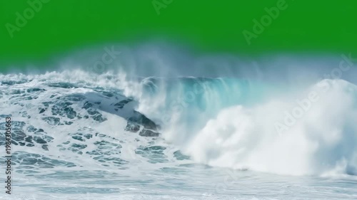 Large ocean wave with green sky for commercial backgrounds, digital design, and advertising