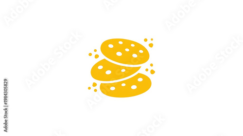 Minimalist Flat Icon of a Stack of Three Golden Cookies on White Background