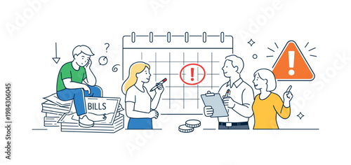 Loan repayment challenges and financial planning in a banking or economic environment where people manage debts and track obligations, visualized through two or three