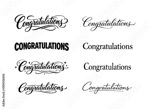 "Congratulations" a collection of six different typographic interpretations of the same phrase, arranged in a