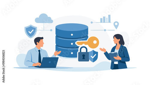 Digital infrastructure and risk prevention theme where secure data handling supports stable and trustworthy operations in connected environments, represented by a simple