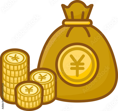 Japanese Yen money bag and coins set