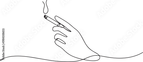 continuous single drawn one line hand with a cigarette.one line drawing vector illustration