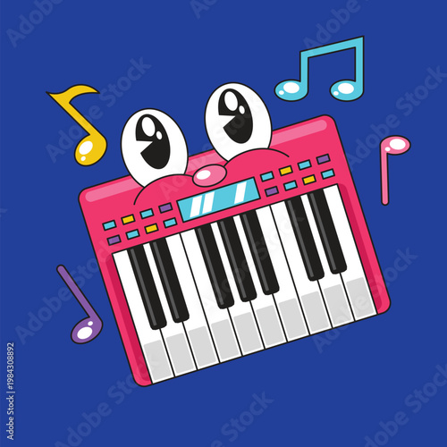Cute piano synth retro cartoon vector illustration