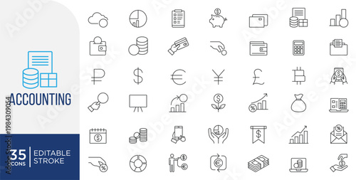 Accounting Line Icons Set. Finance, Banking and Business Editable Stroke Vector Template