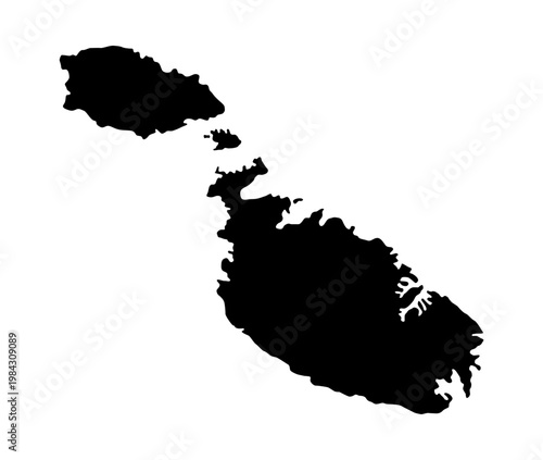 Vector map of Malta, a country in Southern Europe. Detailed black silhouette, isolated on white background.