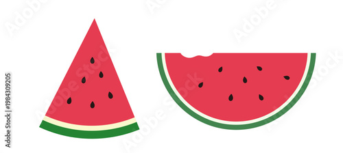 Red Watermelon Slice Clipart Set. 
Summer Fresh Watermelon Fruit Flat Vector Illustration set.
White Background.