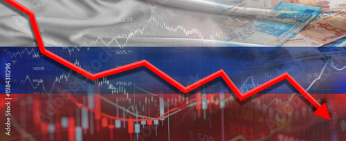Russian financial crisis on economic graph. Financial fall of Russia on economy market