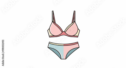 Pastel colored bra and matching panty set, simple illustration