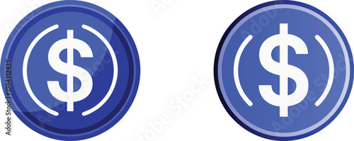 Usdc coin crypto currency icon set isolated on transparent background digital money dollar symbol for financial design.