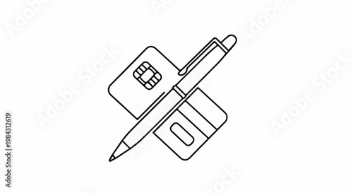 Pen and credit card with SIM card in black and white