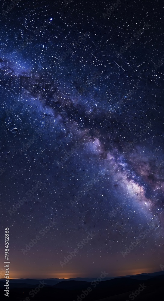 Obraz premium Milky Way Galaxy Shines Brightly Over Dark Landscape.