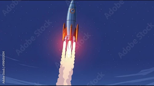Rocket Launching into Night Sky, Space Exploration, Science Fiction