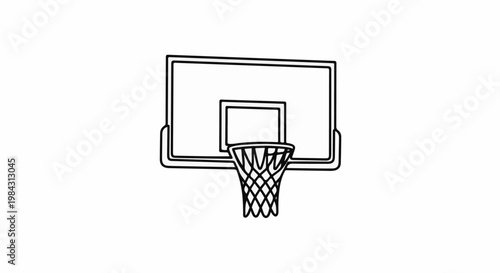 Outline of a basketball hoop and backboard, black and white drawing