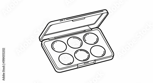 Open makeup palette with six circular wells for cosmetics