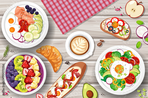 Different plates of food on the table