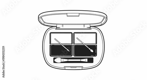 Open compact with two eyeshadow pans and applicator