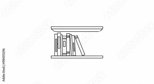 Minimalist line art of a shelf with several books on it