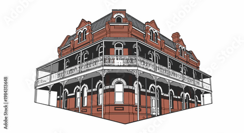 Ornate Victorian building with a distinctive corner and wrap-around verandas