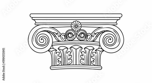 Ornate Ionic column capital with scrolls, leaves and a central floral element