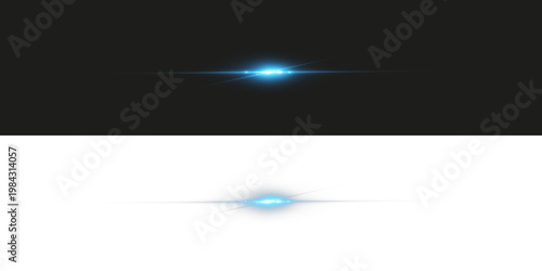 Blue horizontal lens flare with glowing core and subtle light rays creating cinematic light effect on gradient background.
