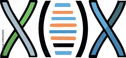 Colorful stylized DNA and chromosome illustration, symbolizing genetics and biological science. This vibrant graphic represents core biological research and the intricate code of life's blueprints
