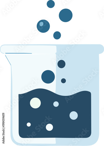 Bubbling beaker illustration representing a chemical reaction or scientific experiment with liquid and floating bubbles
