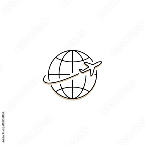 Airplane flying around the globe in a minimalistic design  