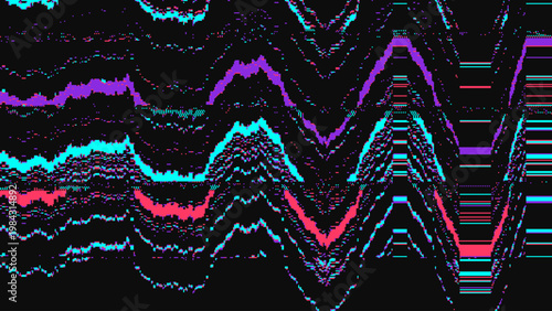 VHS Glitch Distortion Background with Waves and Pixel Noise