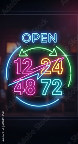 Neon Open Sign with Hours - A Vibrant Display.