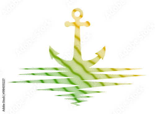  Nautical anchor symbol with a vibrant, watery reflection, evoking maritime adventure and stability.