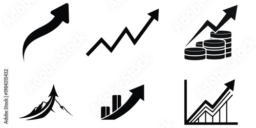 Growth chart arrow icons visualizing progress success financial growth