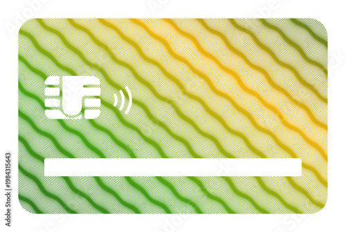 Modern credit card with contactless payment symbol and vibrant gradient pattern