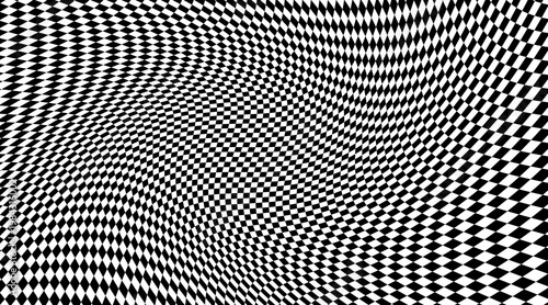 Wavy checkerboard optical illusion abstract pattern background black white