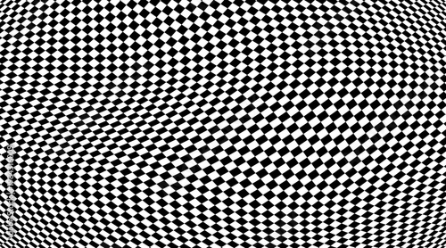 Wavy checkerboard optical illusion abstract pattern background black white