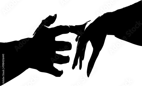 Breaking Up Silhouette: Hands Clasping and Pulling Apart, Hard Goodbye and Relationship Loss Concept Vector Icon