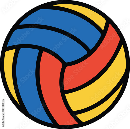 Colorful Volleyball Graphic with Blue, Red, And Yellow Panels