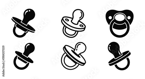 A collection of baby pacifiers depicted in a dark silhouette