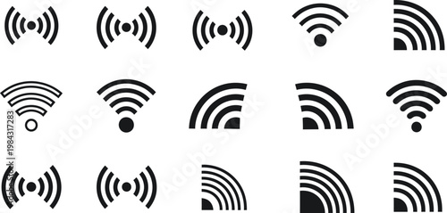 Wireless signal icons: wi-fi and connectivity symbols with signal strength, internet access