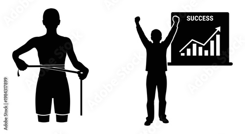 Journey from weight loss to achieving success and growth Vector, illustration