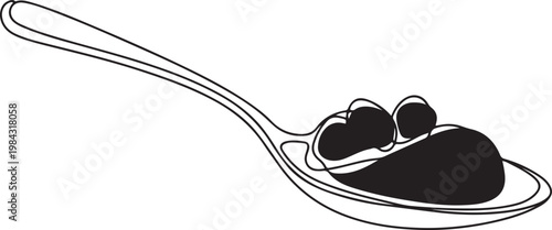 Single one line drawing spoon filled with chocolate and strawberry. One spoonful as a dessert. Delicious sweet food. Tasty.one line drawing vector illustration