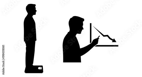 Person standing and another measuring height with a tool on a table Vector, illustration