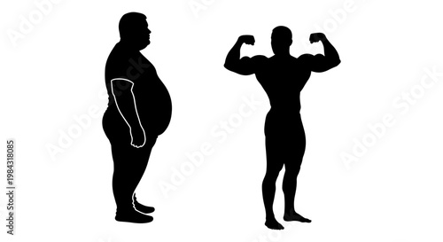Comparison of body composition between an overweight and a muscular individual Vector, illustration