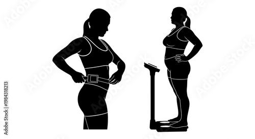 Comparison of body measurements using a measuring tape and scale between two individuals Vector, illustration