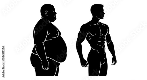 Comparison of body composition between obesity and muscular physique Vector, illustration