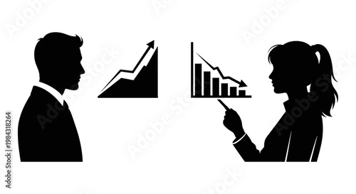 Contrasting perspectives on financial performance between two professionals Vector, illustration