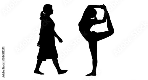 Contrast between a relaxed posture and a dynamic yoga stretch pose Vector, illustration